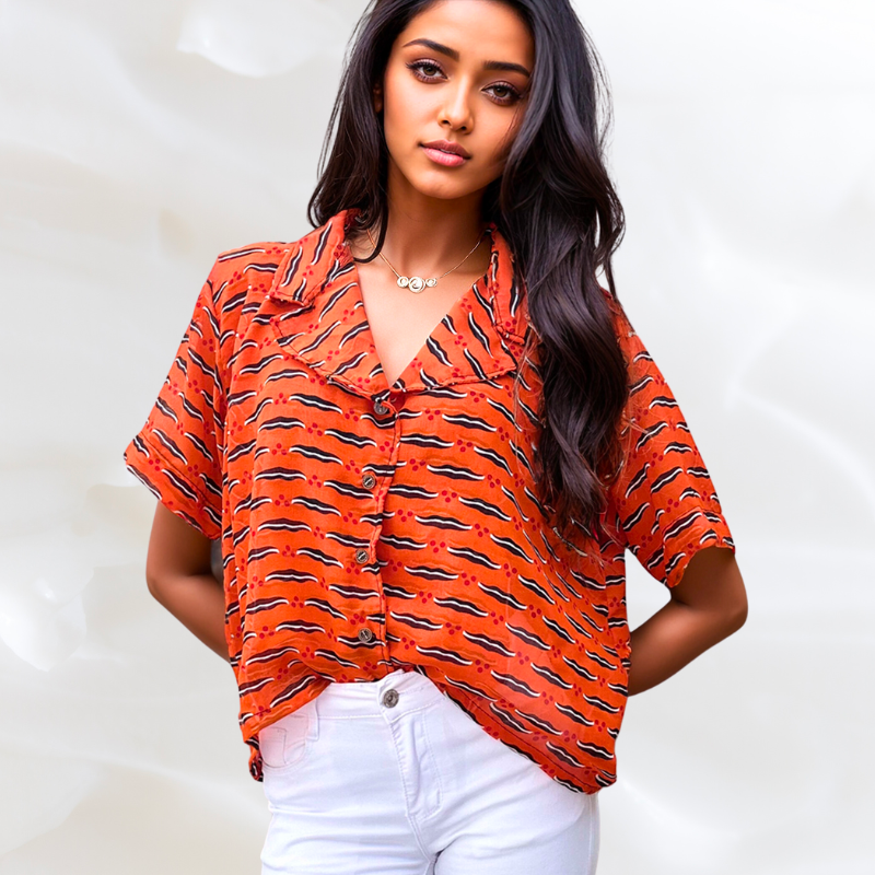 Orange chiffon wax shirt