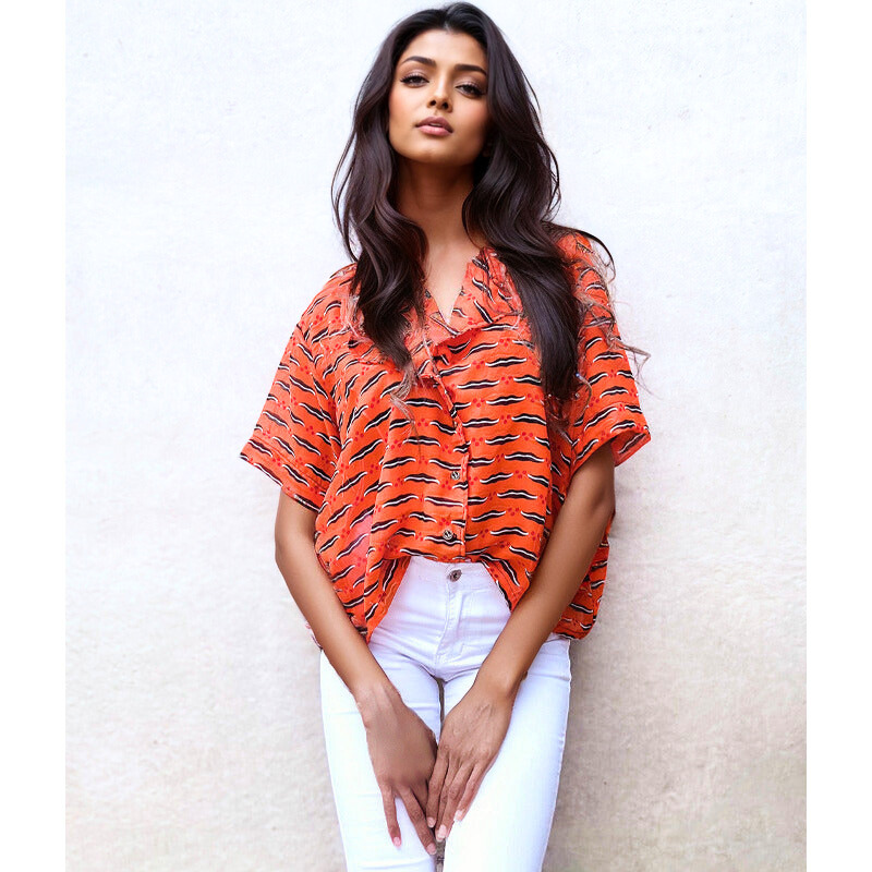 Orange chiffon wax shirt