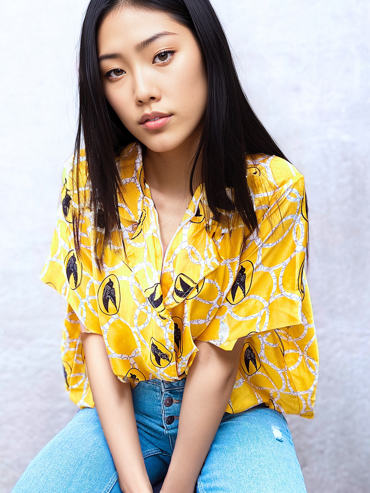 Yellow silk shirt with Cuban collar