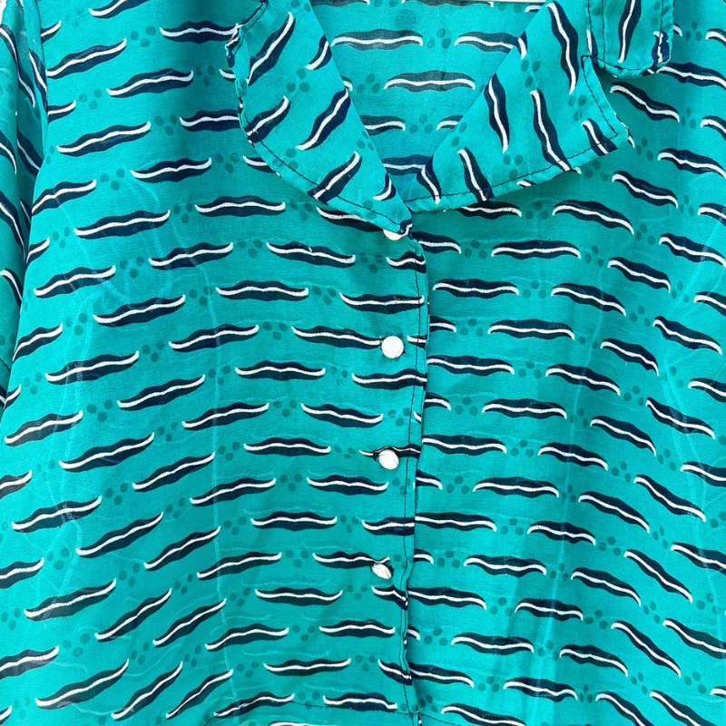 Chemise wax mousseline Turquoise à col cubain