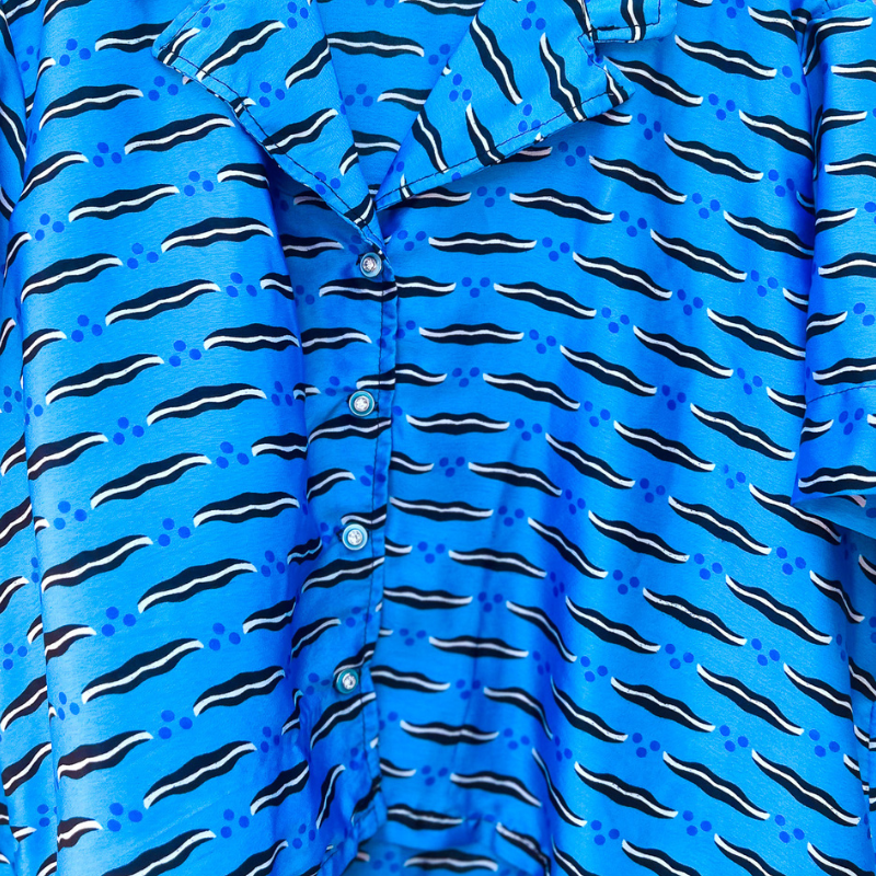 Chemise wax soie bleu à col cubain