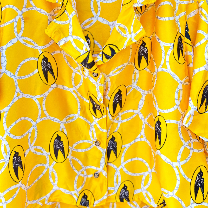 Chemise wax soie jaune à col cubain