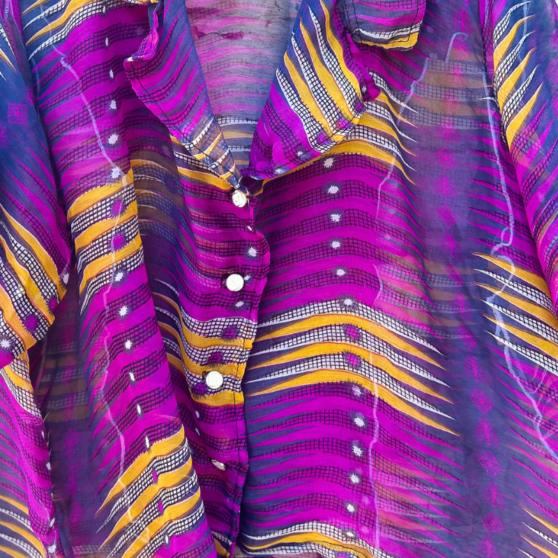 Chemise wax mousseline violette à col cubain