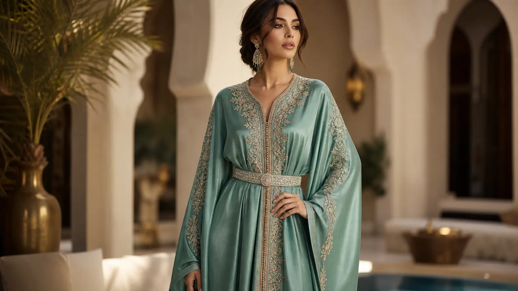L&rsquo;élégance du caftan vert eau entre tradition et modernité